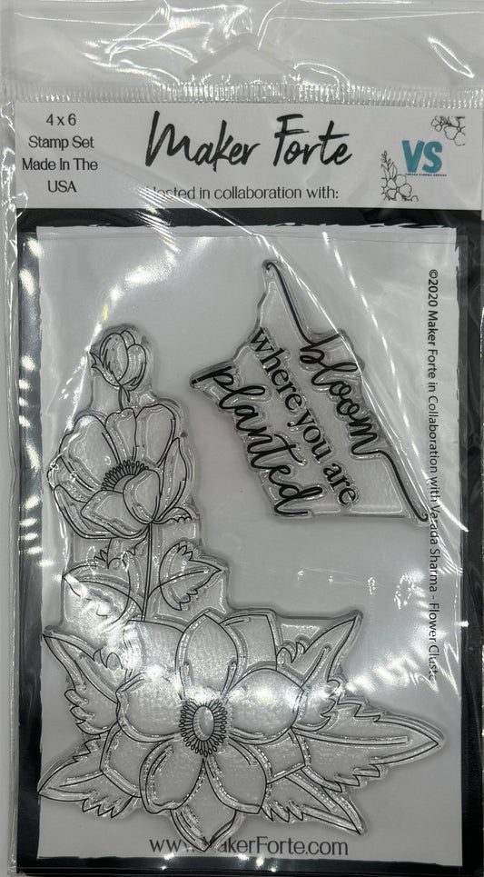 Flower Cluster 4x6 Clear Photopolymer Stamp Set – Large Floral Arrangement & “Bloom Where You Are Planted” Sentiment