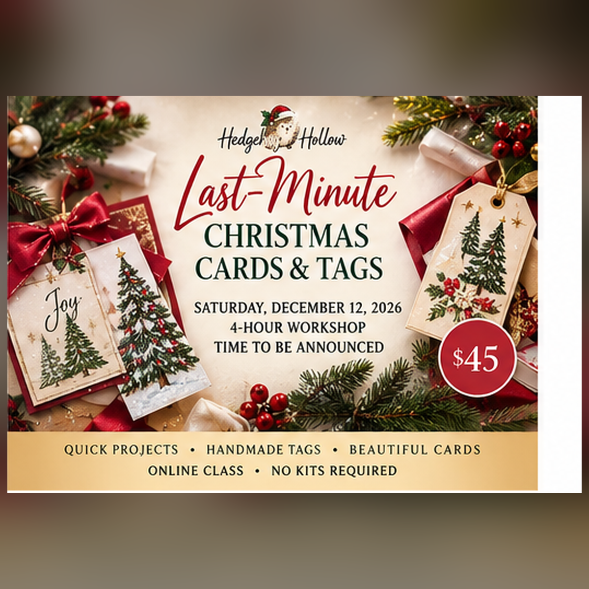 Last-Minute Christmas Cards & Tags – December 12, 2026 — Hedgehog Hollow supplied Christmas artwork