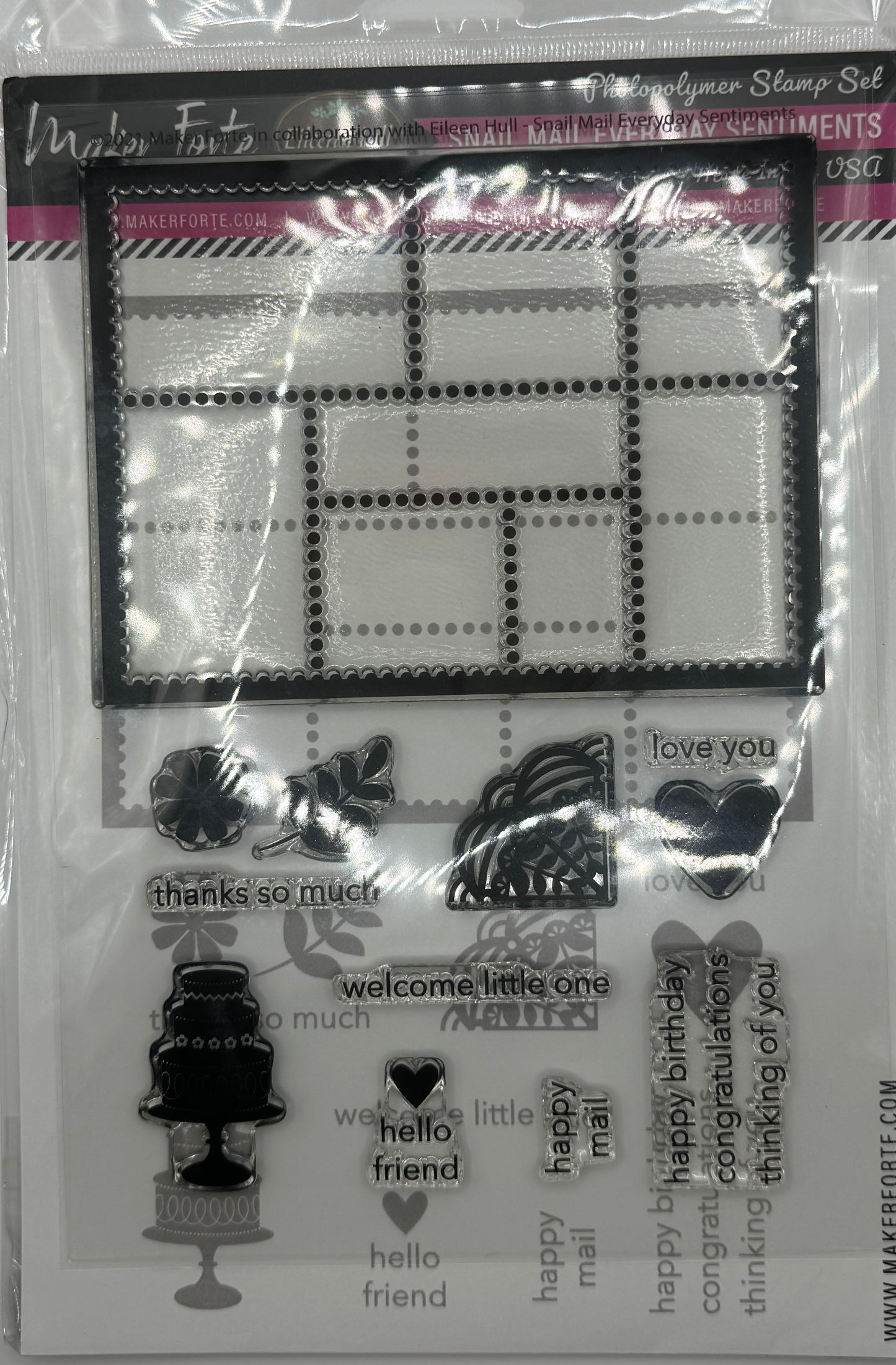 Snail Mail Everyday Sentiments Photopolymer Stamp Set 6x8 | Postage Grid Card Making Stamps