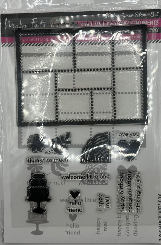 Snail Mail Everyday Sentiments Photopolymer Stamp Set 6x8 | Postage Grid Card Making Stamps
