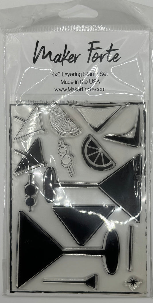 Martini Builder 4x6 Layering Clear Photopolymer Stamp Set – Cocktail & Party Card Making Stamps