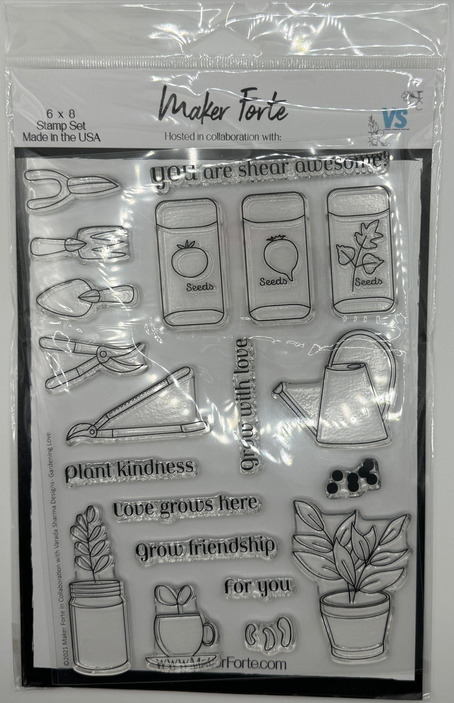 Gardening Love 6x8 Stamp Set | Garden Tools, Seed Packets & Plant Sentiments | Made in USA