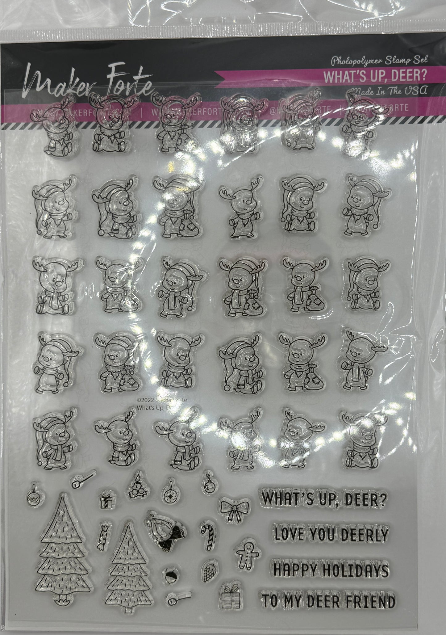 What’s Up, Deer? Photopolymer Stamp Set 6x8 | Cute Christmas Reindeer Stamp Set | Holiday Card Making Stamps