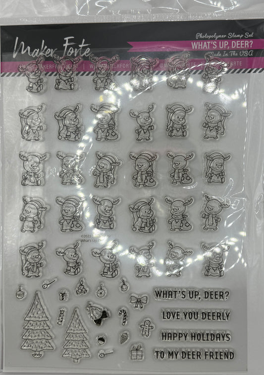 What’s Up, Deer? Photopolymer Stamp Set 6x8 | Cute Christmas Reindeer Stamp Set | Holiday Card Making Stamps