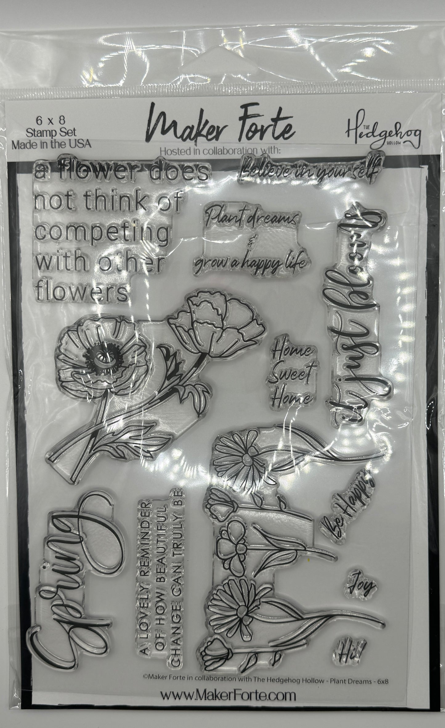 Plant Dreams Stamp Set 6x8 Photopolymer | Floral & Inspirational Sentiments | Made in USA