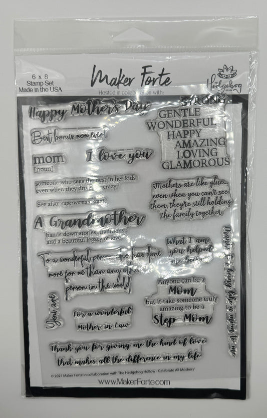 Celebrate All Mothers Stamp Set 6x8 Photopolymer | Mother’s Day, Grandma & Step-Mom Sentiments | Made in USA
