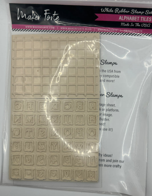 Alphabet Tiles – 4x8 White Rubber Stamp Set | Vintage Letter Tile Alphabet Stamp | Made in the USA