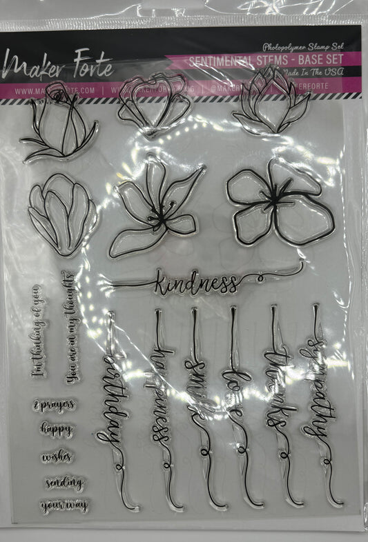 Sentimental Stems Base Photopolymer Stamp Set 6x8 | Floral Sentiment Stem Card Making Stamps