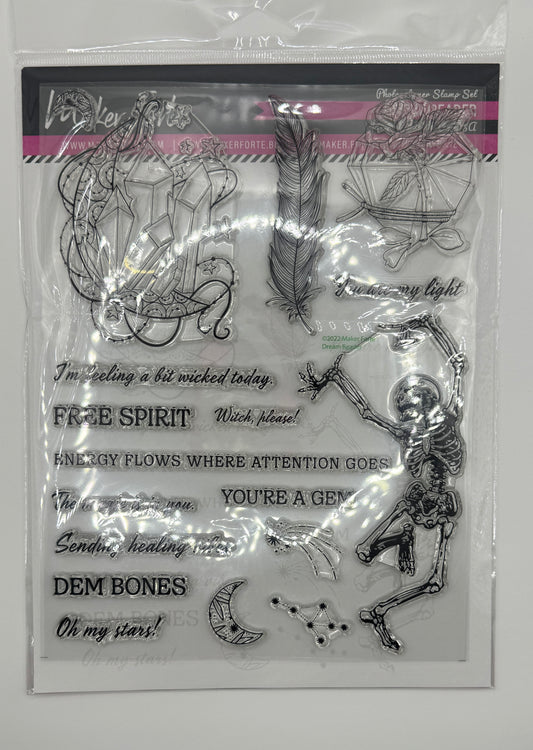Dream Reader Stamp Set 6x8 Photopolymer | Gothic Celestial Skeleton & Crystal Art Stamps | Made in USA