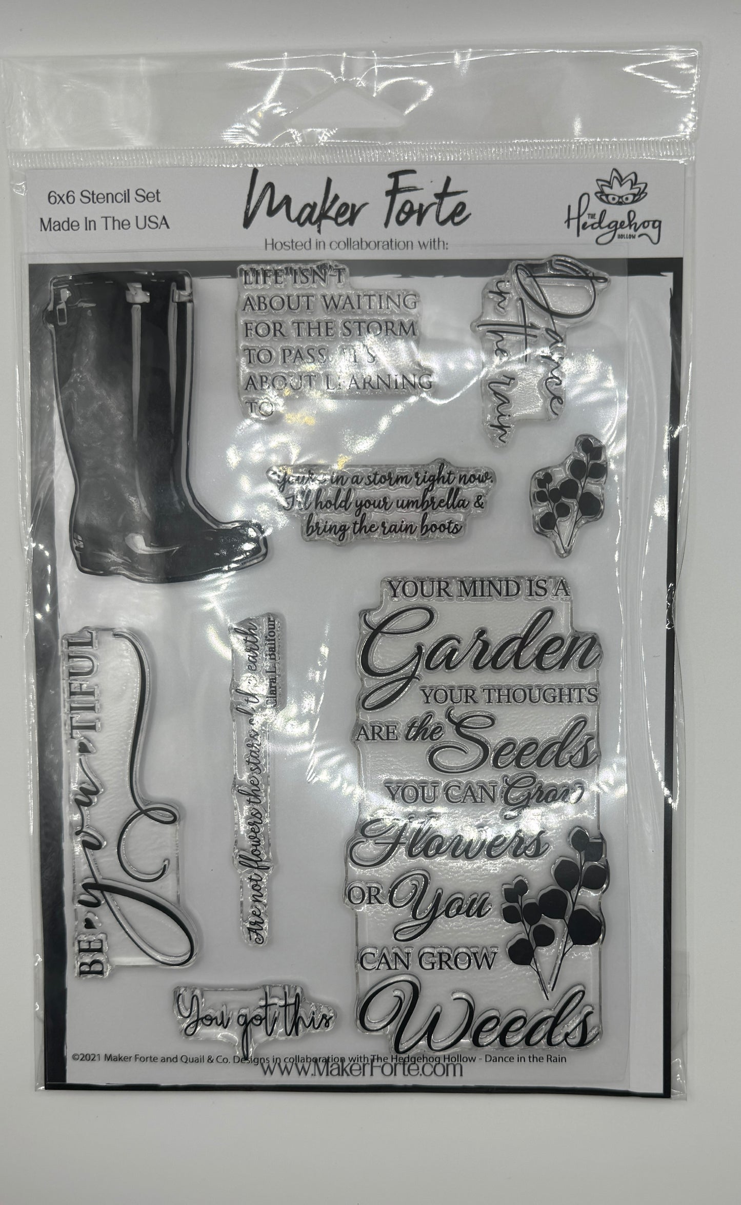 Dancing in the Rain Stamp Set 6x8 Photopolymer | Inspirational Garden & Encouragement Sentiment Stamps | Made in USA