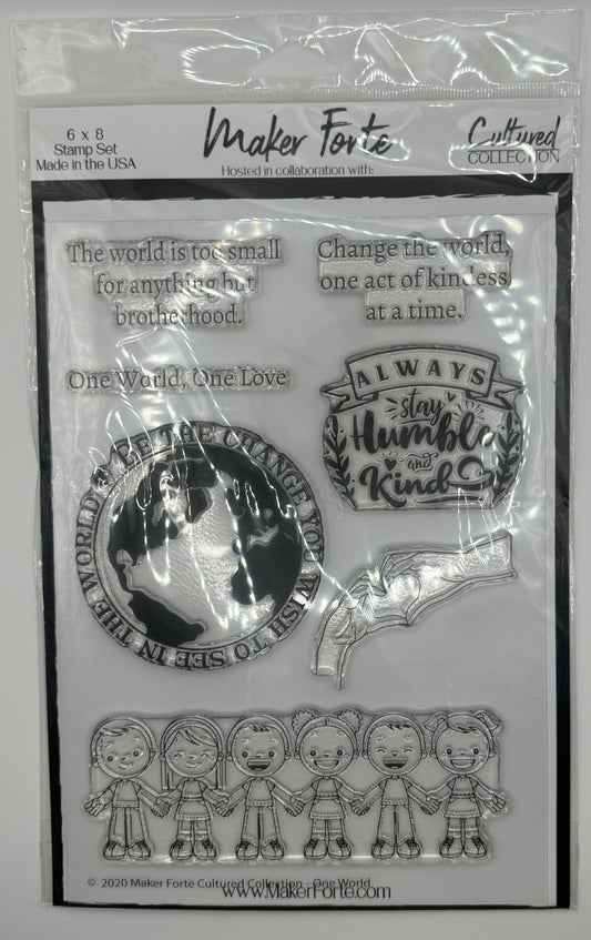 One World 6x8 Stamp Set | Unity, Kindness & Inclusion Stamps | Cultured Collection | Made in USA