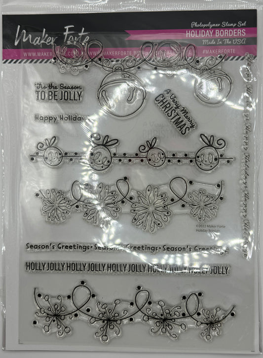 Holiday Borders Photopolymer Stamp Set 6x8 | Christmas Garland, Ornament & Snowflake Border Stamps