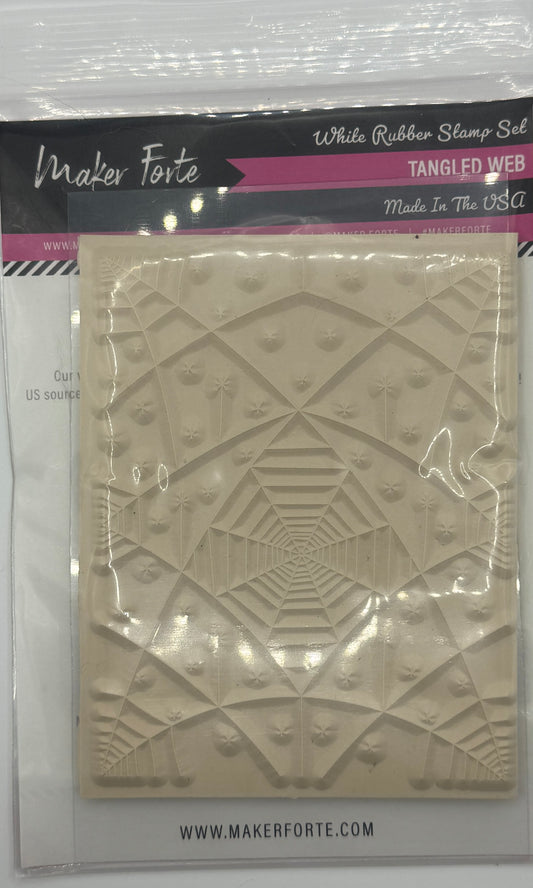 Tangled Web 4x6 White Rubber Background Stamp – Geometric Spider Web Design – Made in USA