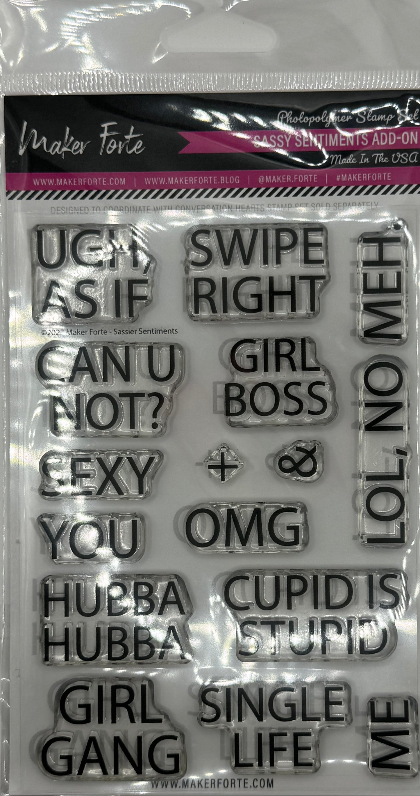 Sassy Sentiments Add-On Stamp Set 4x6 – Bold Modern Word Stamps | Funny & Attitude Card Making | Made in USA
