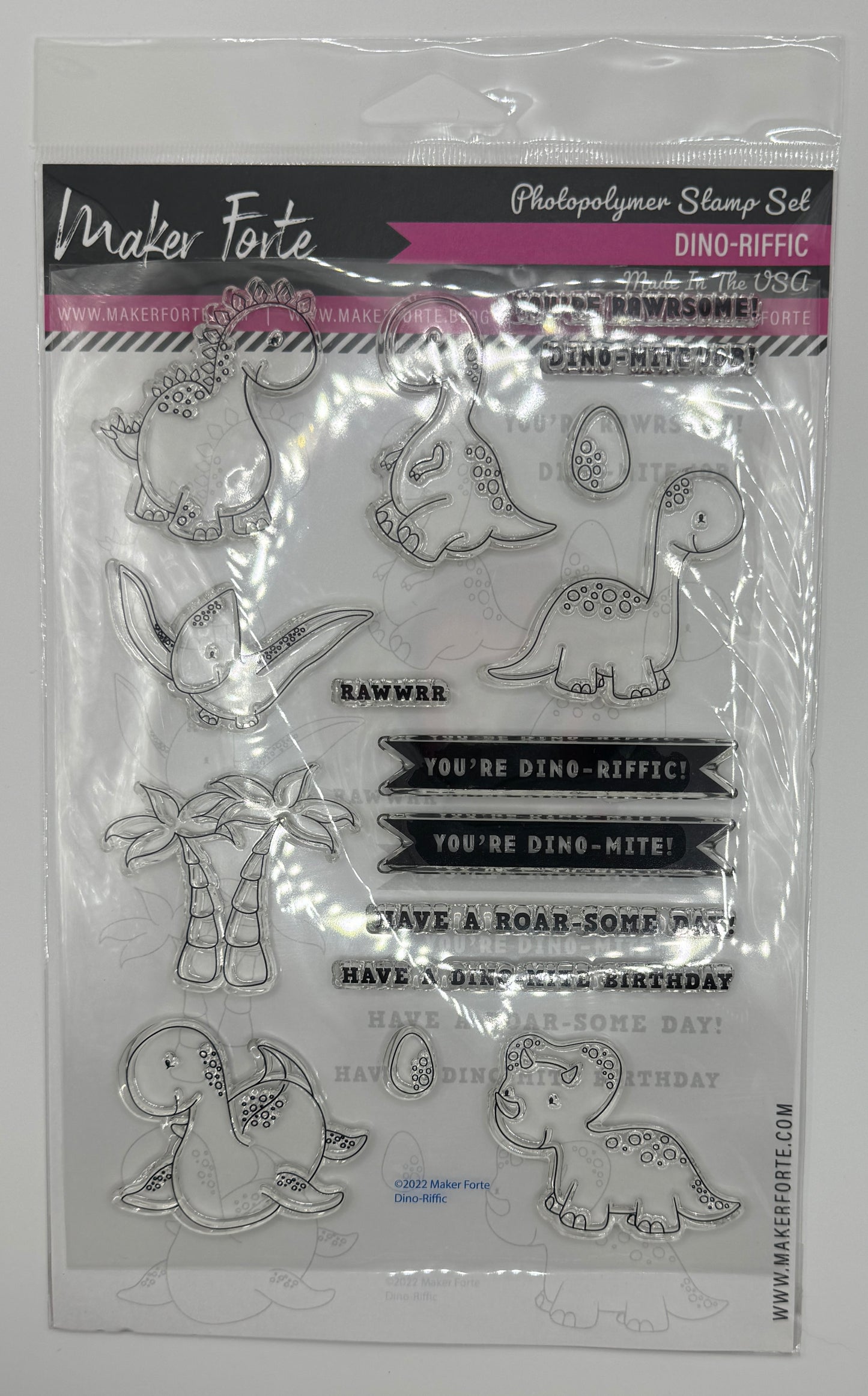 Dino-Riffic Stamp Set 6x8 Photopolymer | Cute Dinosaur Birthday & Pun Sentiment Stamps | Made in USA