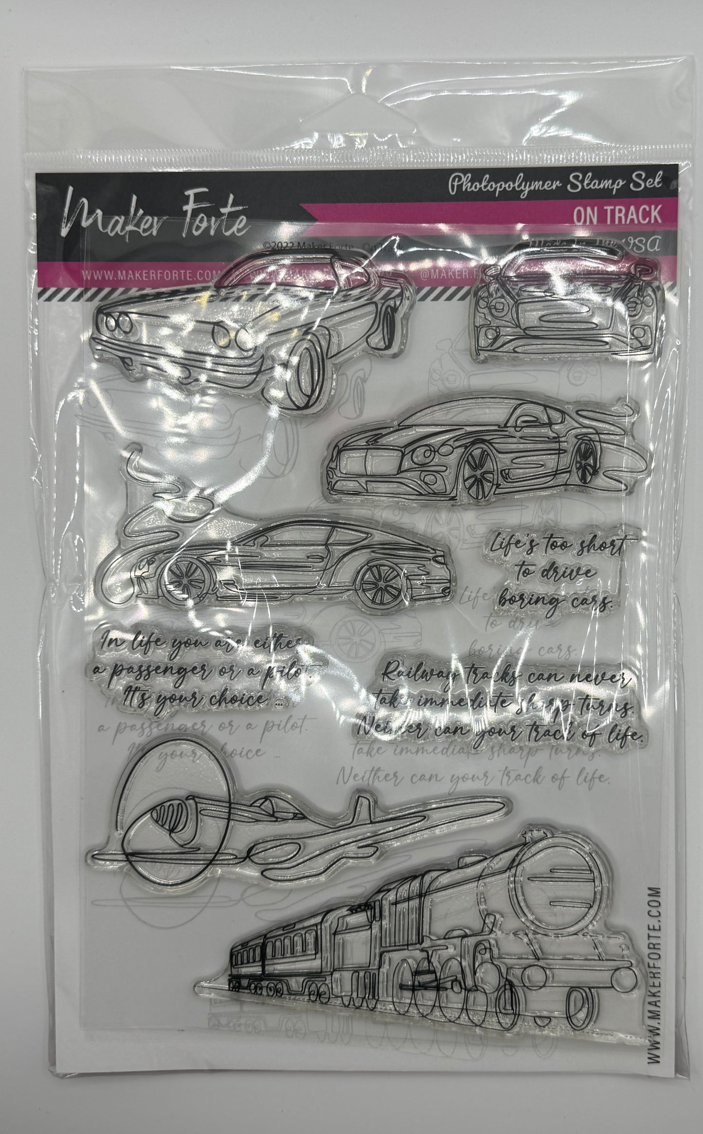 On Track 6x8 Stamp Set | Cars, Plane & Train Stamp Collection | Motivational Masculine Cardmaking | Made in USA
