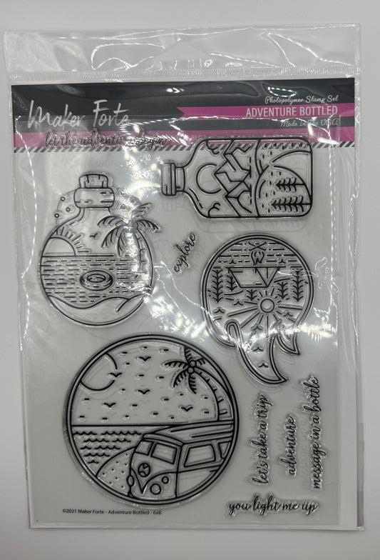 Adventure Bottled Stamp Set 6x8 Photopolymer | Travel, Beach & Scenic Silhouette Stamps | Made in USA