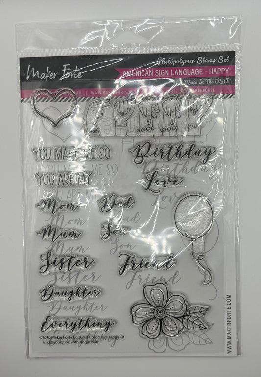 American Sign Language – Happy Stamp Set 6x8 Photopolymer | ASL Birthday & Love Sentiments | Made in USA