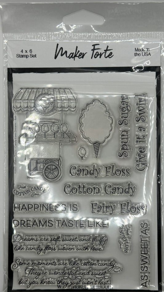 Candy Floss Dreams 4x6 Clear Photopolymer Stamp Set – Cotton Candy, Fairy Floss & Sweet Sentiments for Card Making & Scrapbooking