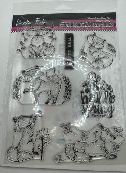 Foxy Loxy Stamp Set 6x8 Photopolymer | Cute Woodland Fox Stamps | Made in USA
