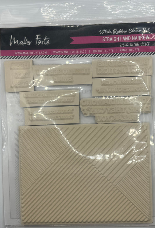 Straight and Narrow 6x8 White Rubber Stamp Set – Geometric Stripe Background & Sentiments – Made in USA