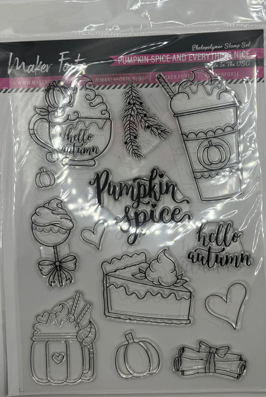 Pumpkin Spice & Everything Nice 6x8 Photopolymer Stamp Set – Fall Coffee, Autumn Sentiments & Cozy Card Making Stamps
