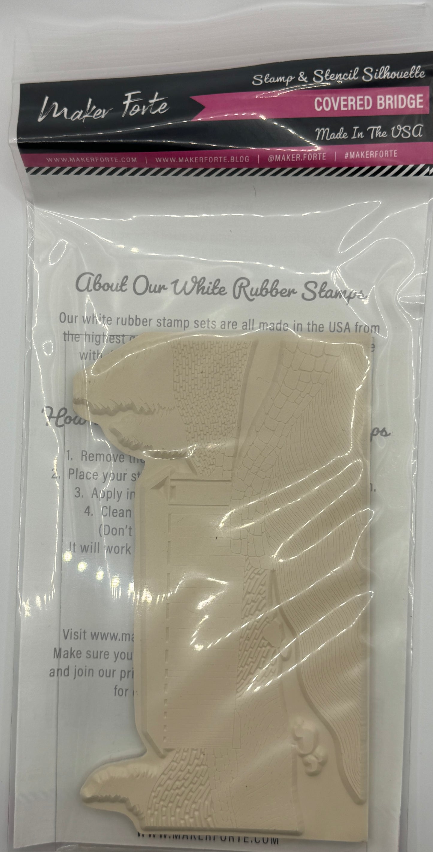 Covered Bridge 4x6 White Rubber Stamp & Stencil Set – Scenic Landscape Silhouette – Made in USA