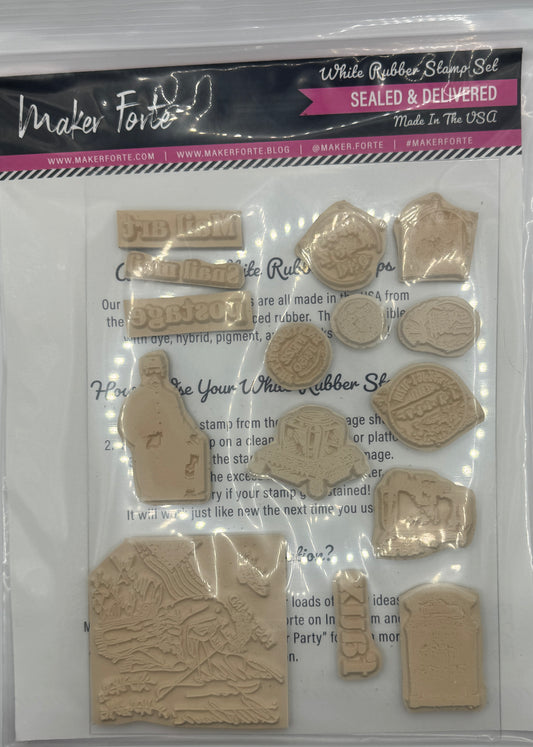 Sealed & Delivered 6x8 White Rubber Stamp Set – Vintage Postal, Mail Art & Ephemera Stamps – Deep Etched Made in USA