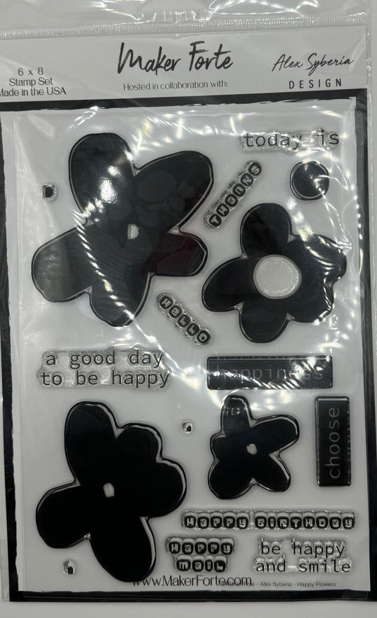 Happy Flowers Photopolymer Stamp Set 6x8 | Modern Floral Card Making Stamps