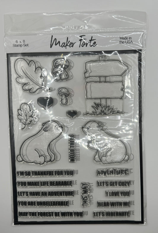 Bear With Me Stamp Set 6x8 Photopolymer | Woodland Bears & Pun Sentiments | Made in USA