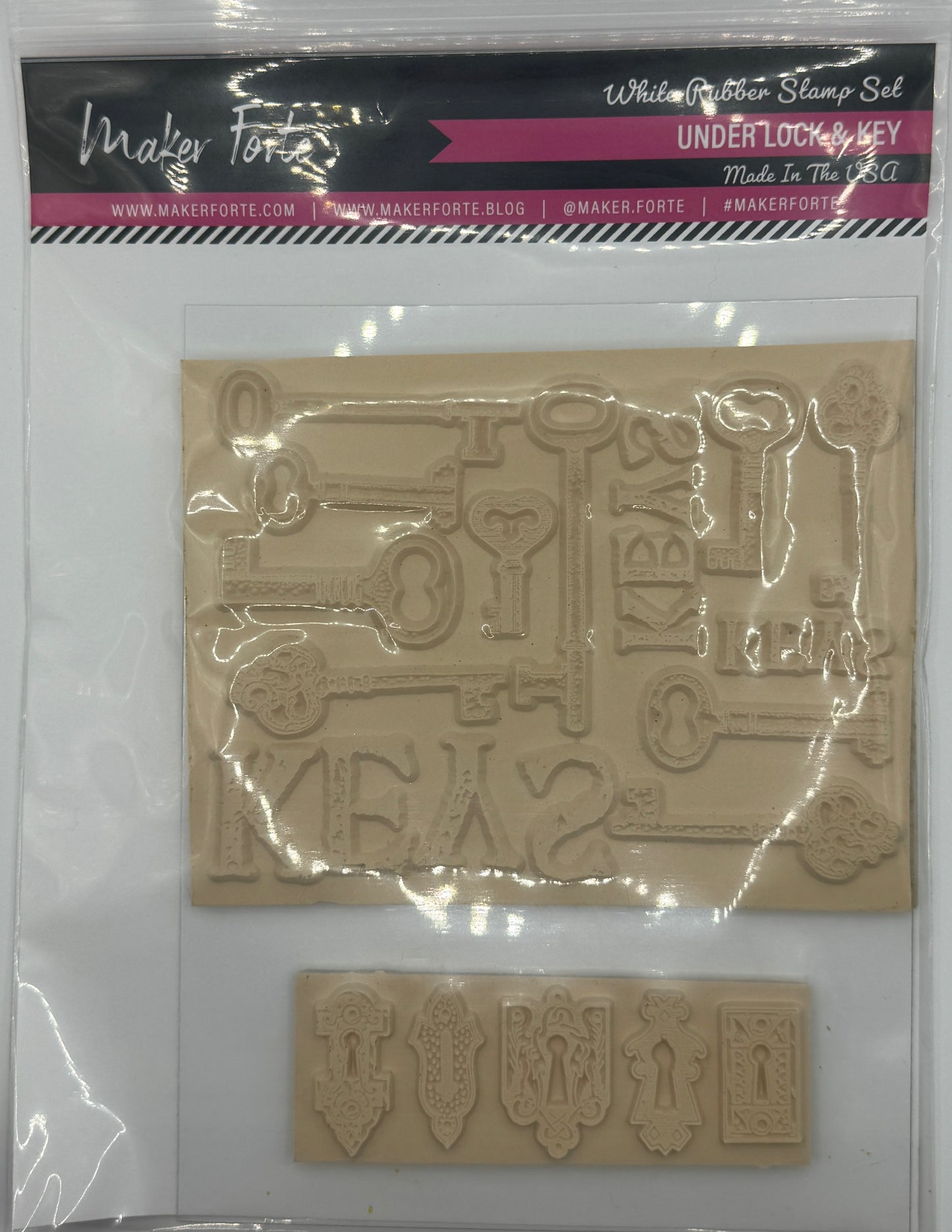 Under Lock and Key – 5x7 White Rubber Stamp Set | Vintage Keys & Keyholes Background Stamp | Made in the USA