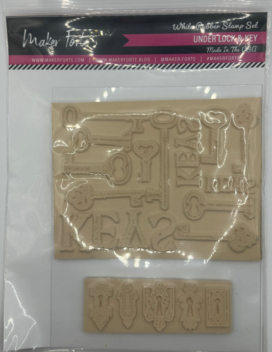 Under Lock and Key – 5x7 White Rubber Stamp Set | Vintage Keys & Keyholes Background Stamp | Made in the USA