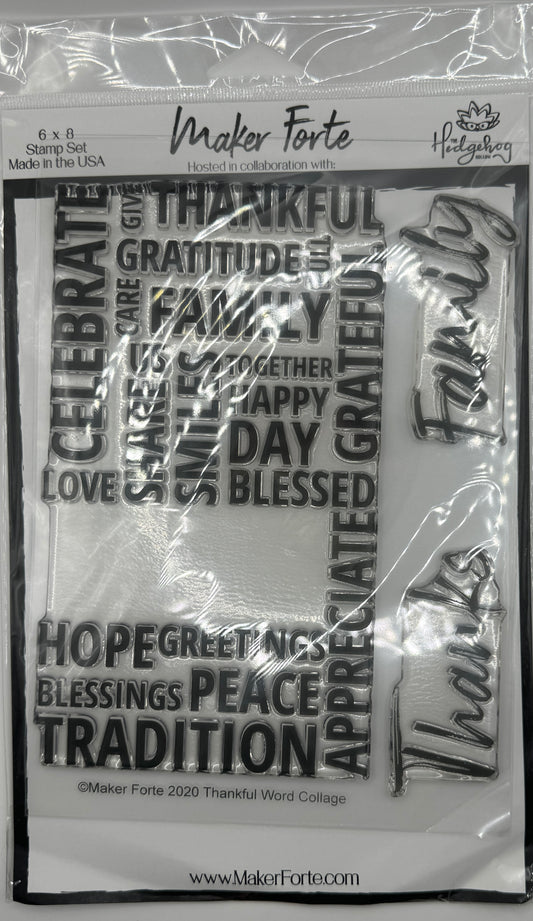 Thankful Words Collage 6x8 Stamp Set | Gratitude Typography Background Stamp | Made in USA