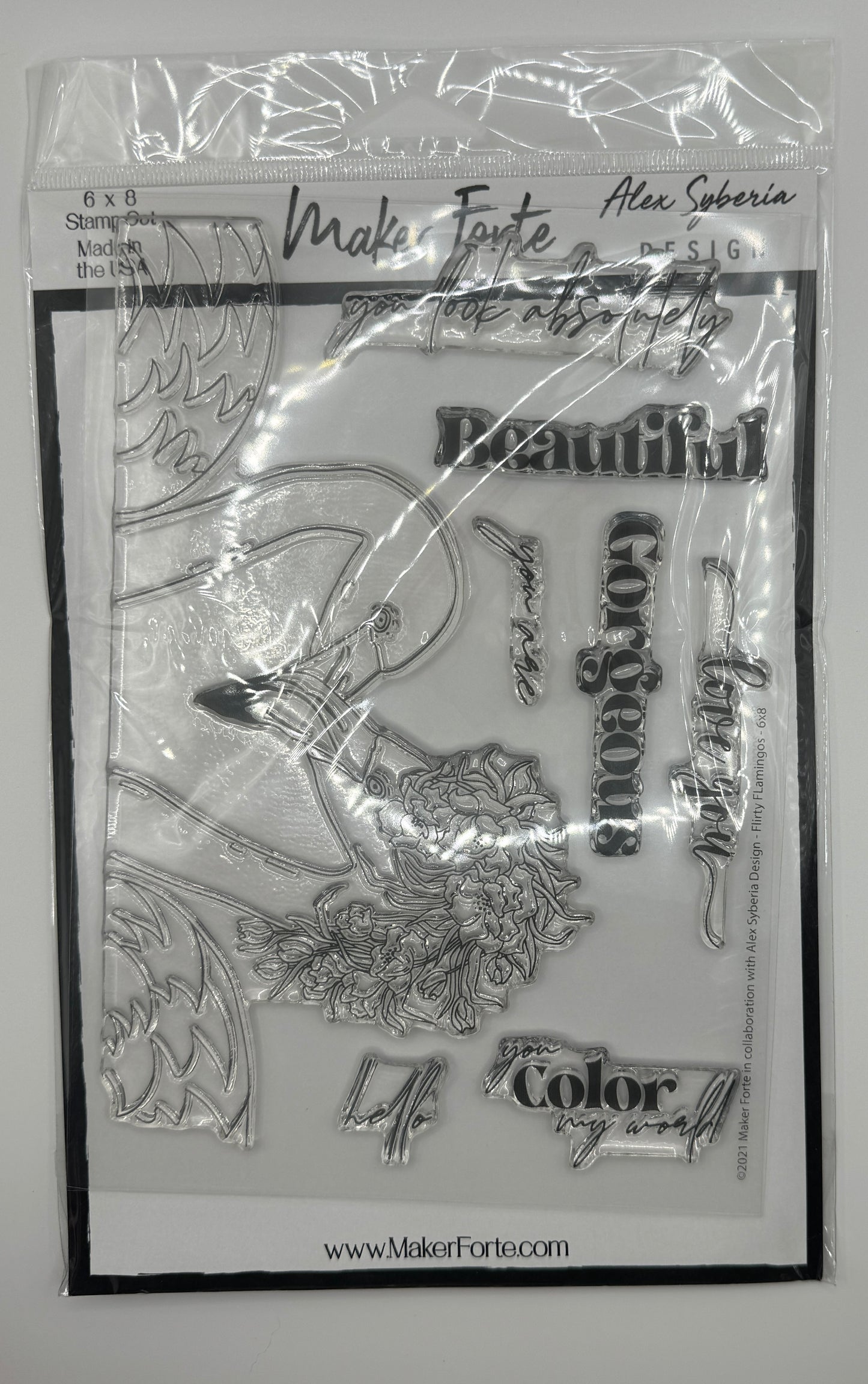 Flirty Flamingos Stamp Set 6x8 Photopolymer | Tropical Flamingo & Floral Stamps | Made in USA