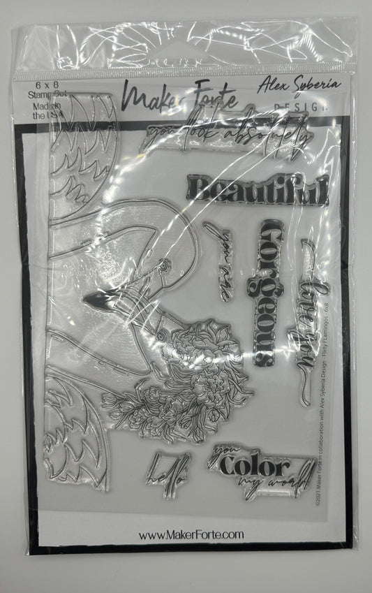 Flirty Flamingos Stamp Set 6x8 Photopolymer | Tropical Flamingo & Floral Stamps | Made in USA