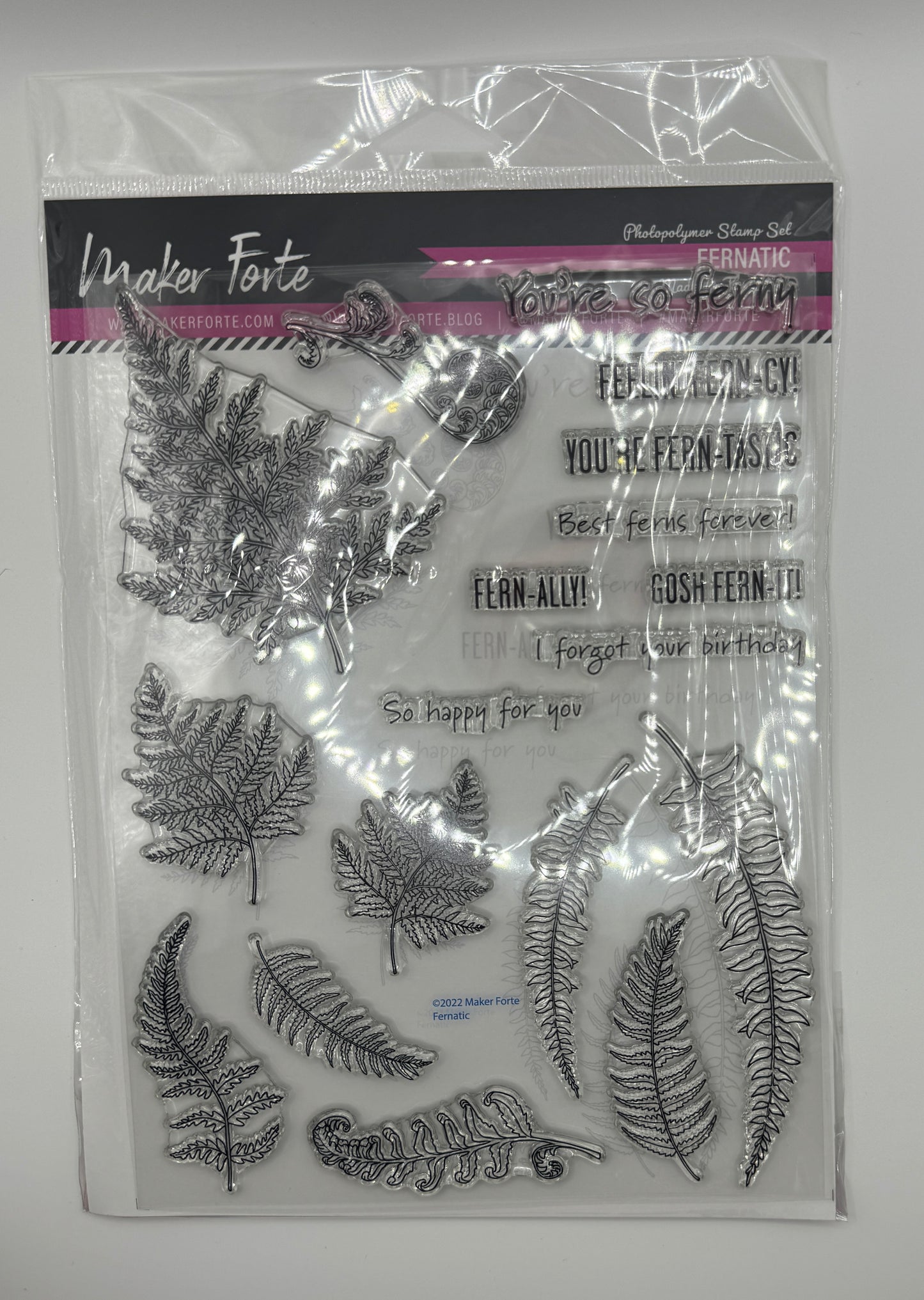 Fernatic Stamp Set 6x8 Photopolymer | Detailed Fern Leaves & Pun Sentiments | Made in USA