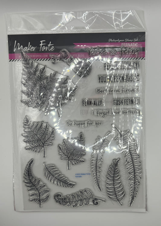 Fernatic Stamp Set 6x8 Photopolymer | Detailed Fern Leaves & Pun Sentiments | Made in USA