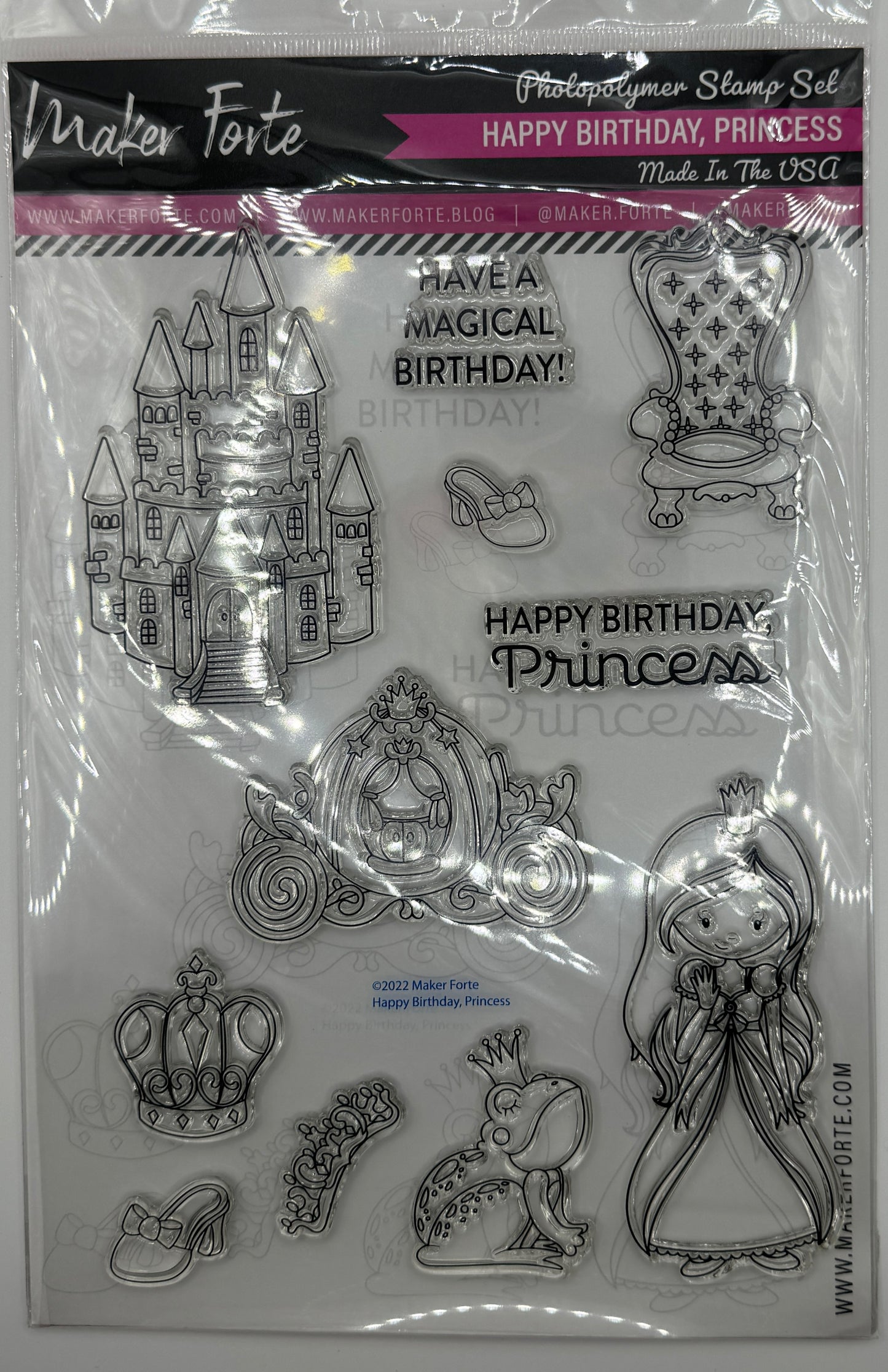 Happy Birthday Princess Photopolymer Stamp Set 6x8 | Princess Castle & Fairytale Card Making Stamps