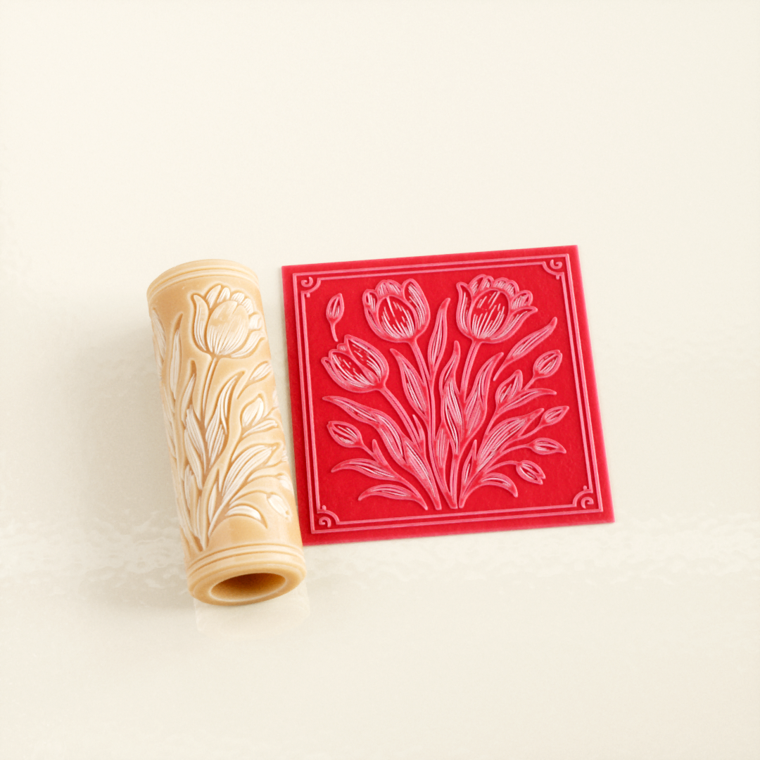 Tulip Texture Roller – Floral Pattern Roller for Gel Press, Clay & Mixed Media | 3D Printed Texture Tool | Hedgehog Hollow