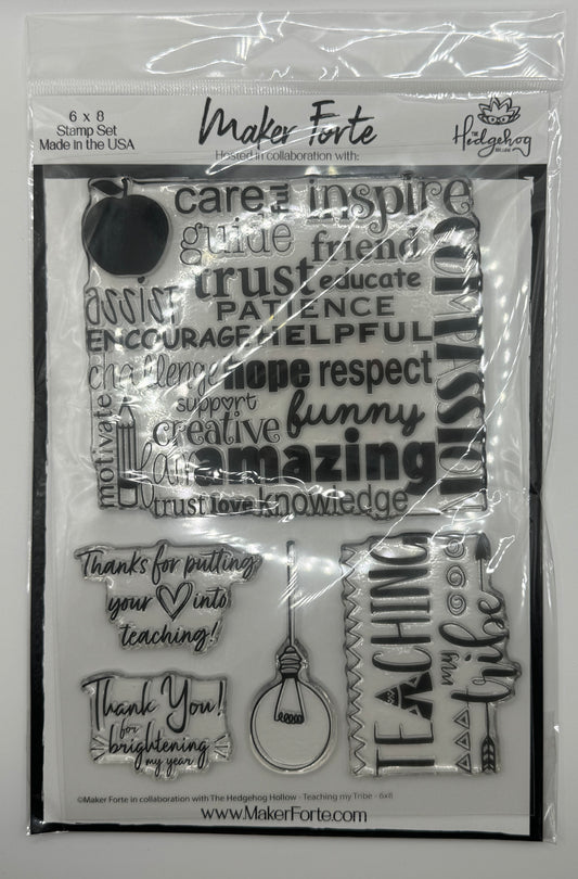 Teaching My Tribe 6x8 Stamp Set | Teacher Appreciation & Classroom Sentiment Stamps | Made in USA