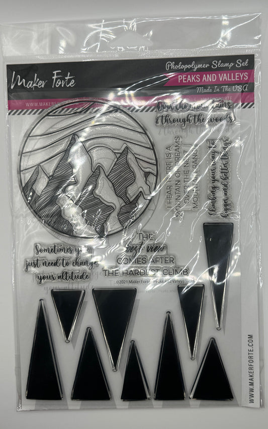 Peaks and Valleys Stamp Set 6x8 Photopolymer | Mountain Scene Builder & Inspirational Sentiments | Made in USA