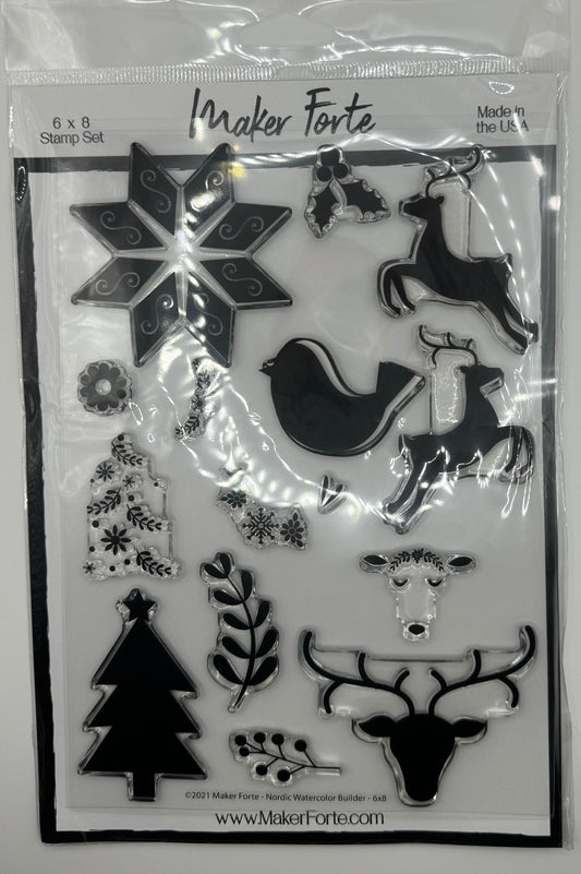 Nordic Christmas 6x8 Stamp Set | Scandinavian Holiday Silhouettes | Winter & Christmas Cardmaking | Made in USA