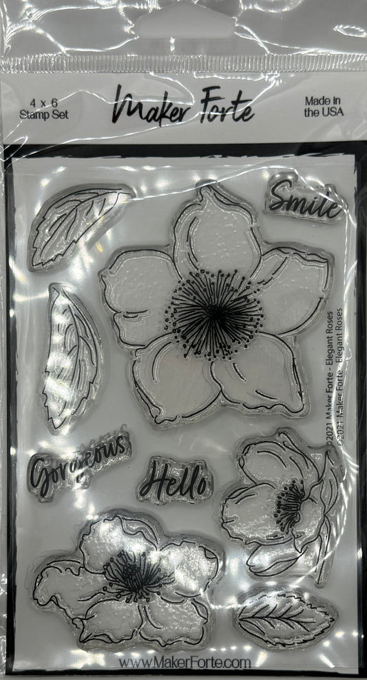 Elegant Roses Stamp Set 4x6 – Large Floral & Rose Photopolymer Stamps | Made in USA