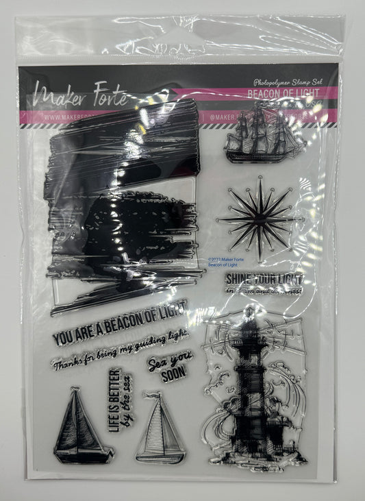 Beacon of Light Stamp Set 6x8 Photopolymer | Lighthouse, Nautical & Encouragement Sentiments | Made in USA