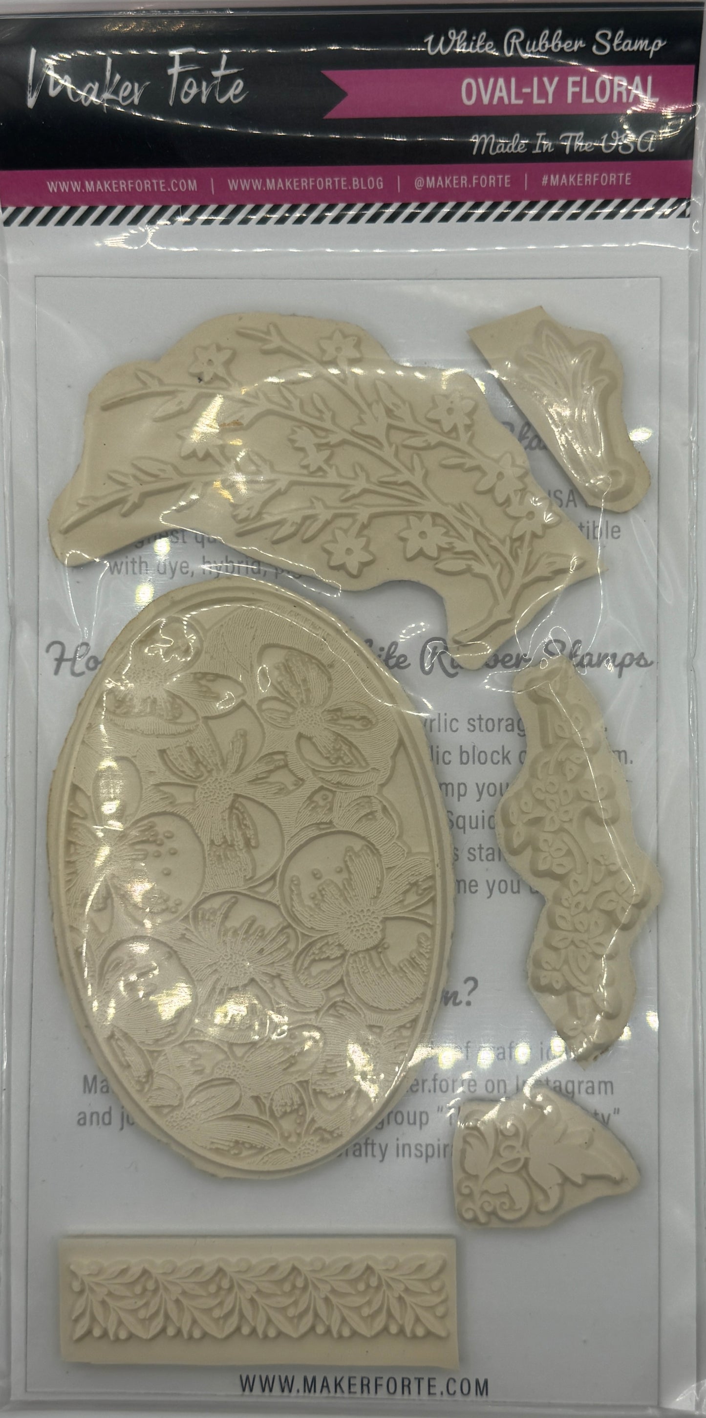 Oval-ly Floral – 4x8 White Rubber Stamp Set | Elegant Floral Oval Frame & Botanical Stamps | Made in the USA