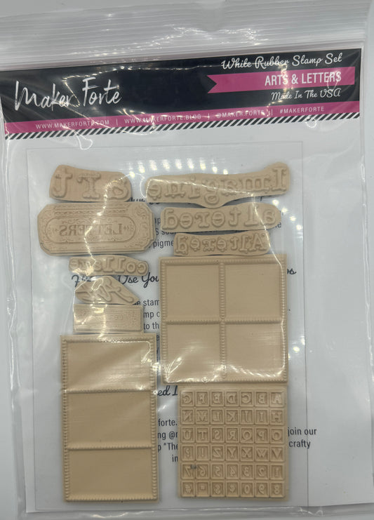 Art & Letters 6x8 White Rubber Stamp Set – Vintage Typography & Label Builder – Made in USA