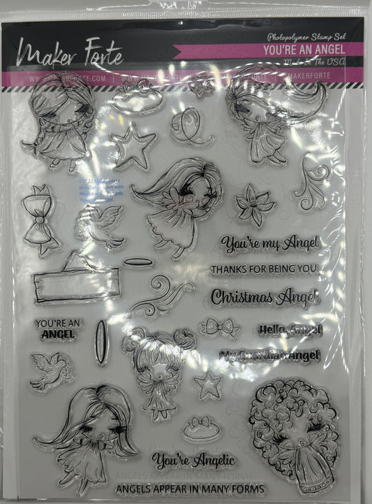 You're an Angel Photopolymer Stamp Set 6x8 | Cute Angel Characters & Sentiment Stamps