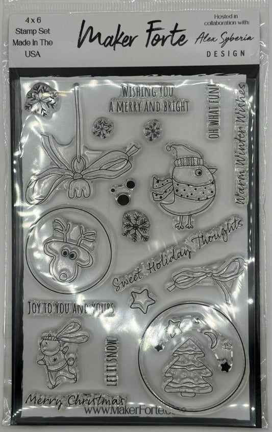 Oh What Fun Photopolymer Stamp Set 4x6 | Christmas Ornament & Holiday Card Making Stamps