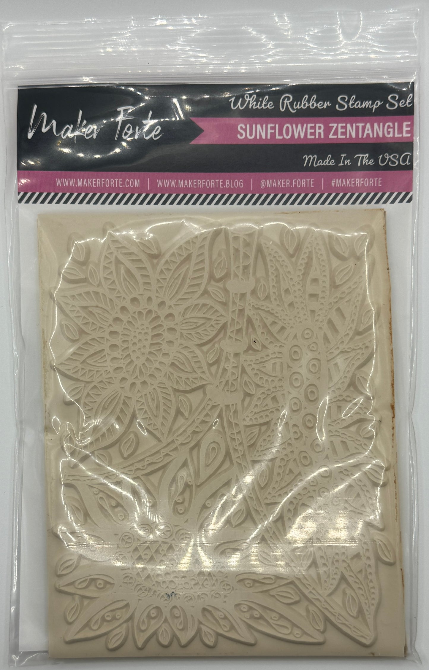Sunflower Zentangle 4x5 White Rubber Background Stamp – Intricate Floral Mandala – Made in USA