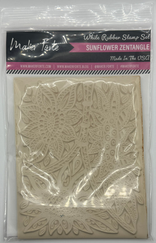 Sunflower Zentangle 4x5 White Rubber Background Stamp – Intricate Floral Mandala – Made in USA